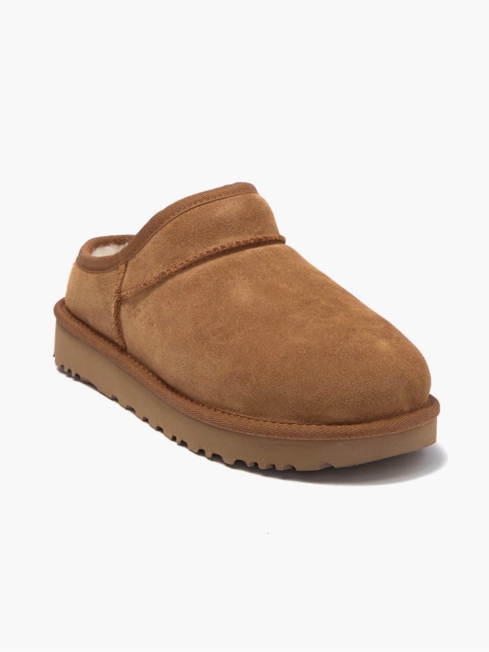 UGG Chestnut Suede Shearling-Lined Clog Slippers